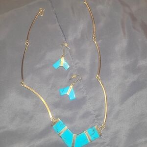 Turquoise Inlay Necklace & Earring Set